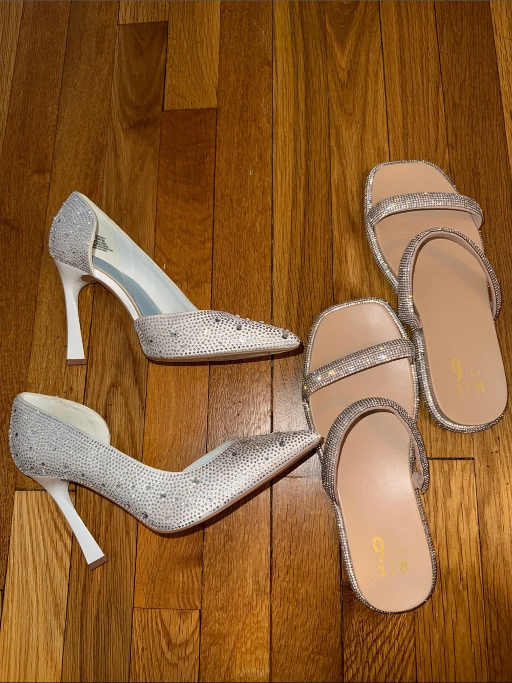 Mix No. 6 Glitter Pointed Flats & Silver Rhinestone Slide Sandals - Picture 1 of 6
